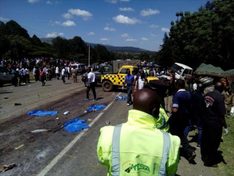 NTSA officials at a past road accident scene File Photo